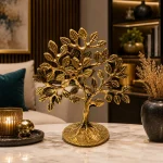 Pure Brass Tree of Life Tabletop Showpiece with Intricate Leaf Design