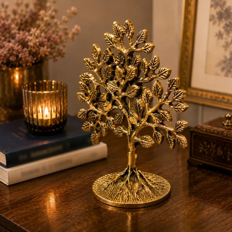 Decorative Brass Tree of Life Figurine with Antique Gold Finish
