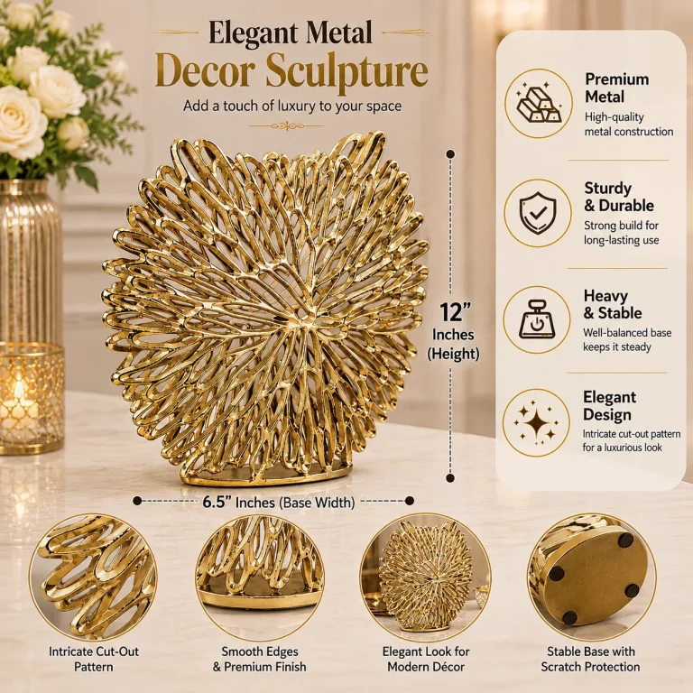 Modern Gold Metal Vase Decorative Centerpiece for Living Room and Console Table